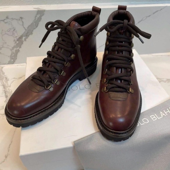 MANOLO BLAHNIK Calauria Leather Lace Up Boots 8 US/38 EU (Runs Small) - Picture 1 of 16